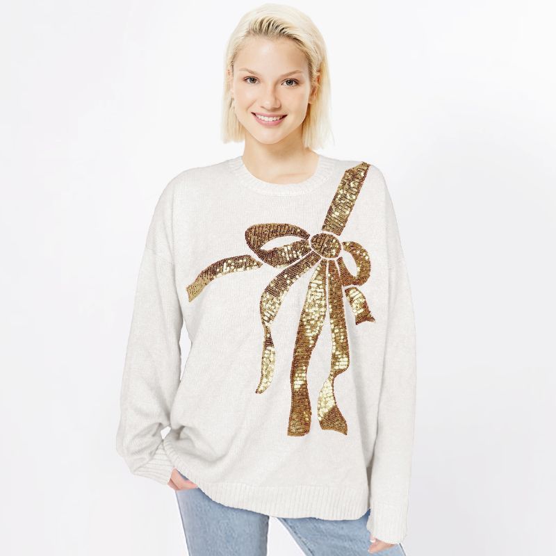 Christmas Bow Sweater - White